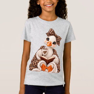 Süße alberne Gans Leopardendecke Kaffee & Buch T-Shirt