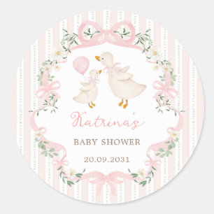 Süße alberne Gans rosa Schleife Florale Babyparty Runder Aufkleber