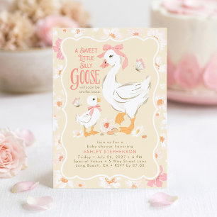 Süße alberne Gans rosa Schleife Mädchen Baby Showe Einladung
