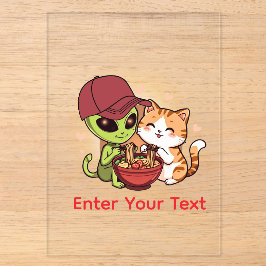 Süße Alien-Katzen-Ramen Kawaii-Kunst Acryleinladungen