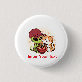 Süße Alien-Katzen-Ramen Kawaii-Kunst Button