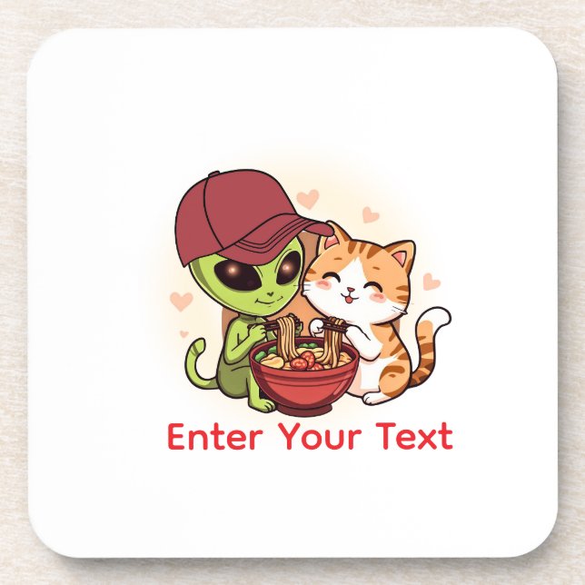 Süße Alien-Katzen-Ramen Kawaii-Kunst Getränkeuntersetzer (Vorderseite)