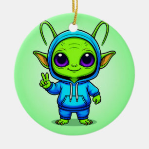 🌈👽 Süße Alien-Modepose Kosmische Fun-Vibes Keramik Ornament