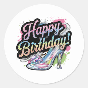 Süße Alles Gute zum Geburtstag Wortkunst Damen  Runder Aufkleber