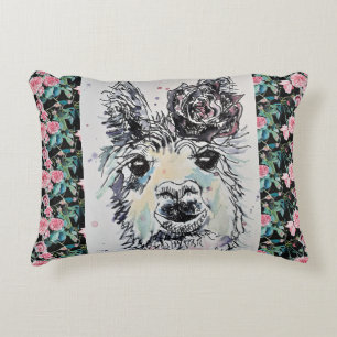 Süße Alpacca Lama Rosen Watercolor Akzent Kissen