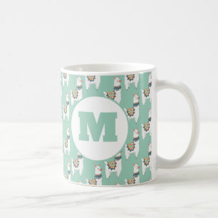 Süße Alpaka Lama Mintgrün Monogramm Kaffeetasse