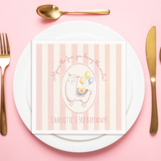 Süße Alpaka mit Ballon Blush Rosa Kindergeburtstag Serviette