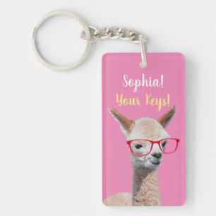 Süße Alpaka Rote Brille DIY, Name Nachricht, Rosa Schlüsselanhänger