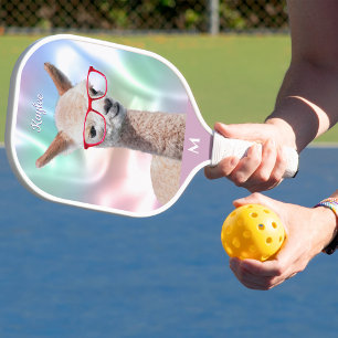 Süße Alpaka Rote Brille, Name Monogramm Irisierend Pickleball Schläger