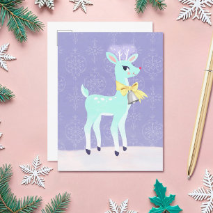 Süße alte Rentier-Weihnachtskarte in Blau Postkarte