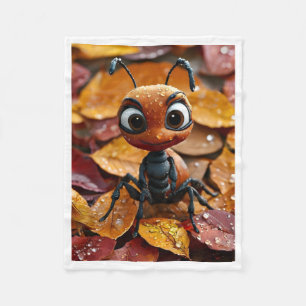 Süße Ameise auf Herbstlaub Fleece Babydecke