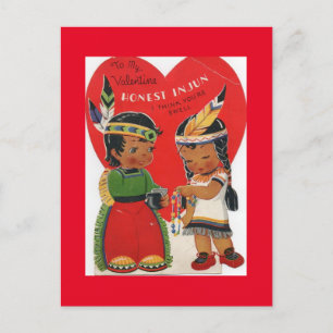 Süße amerikanische Indianerkinder Vintage Valentin Postkarte