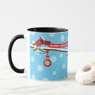 Süße Amsel und Kardinal auf Ast - FROHES WEIHNACHT Tasse