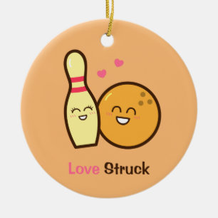 Süße amüsante Bowlingkugel und Liebeskoller-Pin Keramik Ornament