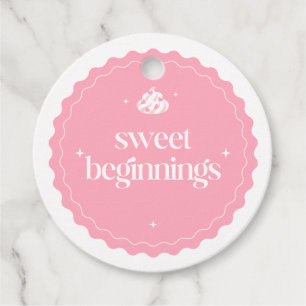 Süße Anfänge Rosa und weiße Mädchen-Baby-Party Geschenkanhänger