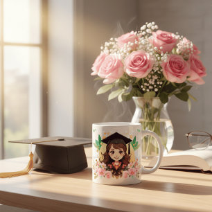 Süße Anime-Absolventin Floral Wasserfarbe Kaffee Kaffeetasse