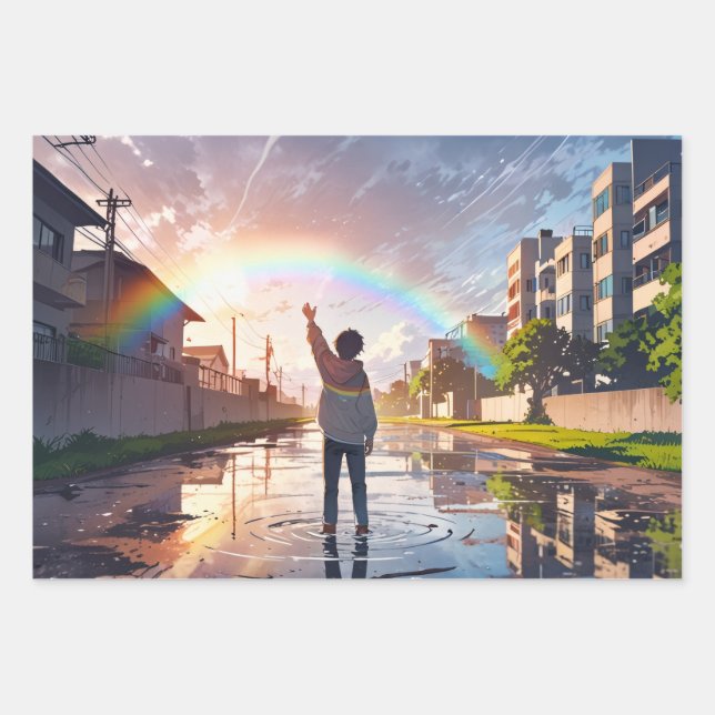 Süße Anime-Einwickelpapier - Packung mit 3 Seiten Geschenkpapier Set (Vorderseite)