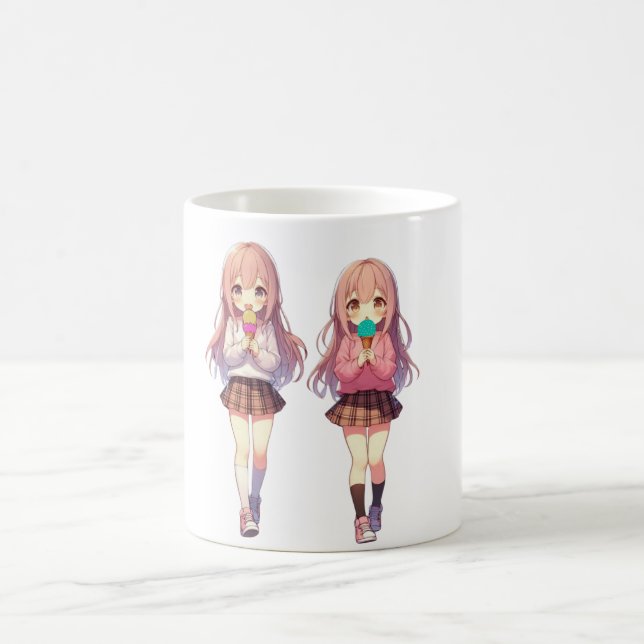 Süße Anime-Eiscreme-Mädchen Kaffeetasse (Mittel)
