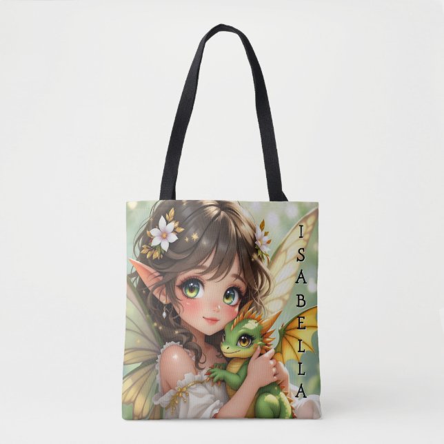 Süße Anime-Fee und Chibi-Drache  (Vorderseite)