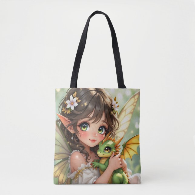 Süße Anime-Fee und Chibi-Drache  (Vorderseite)