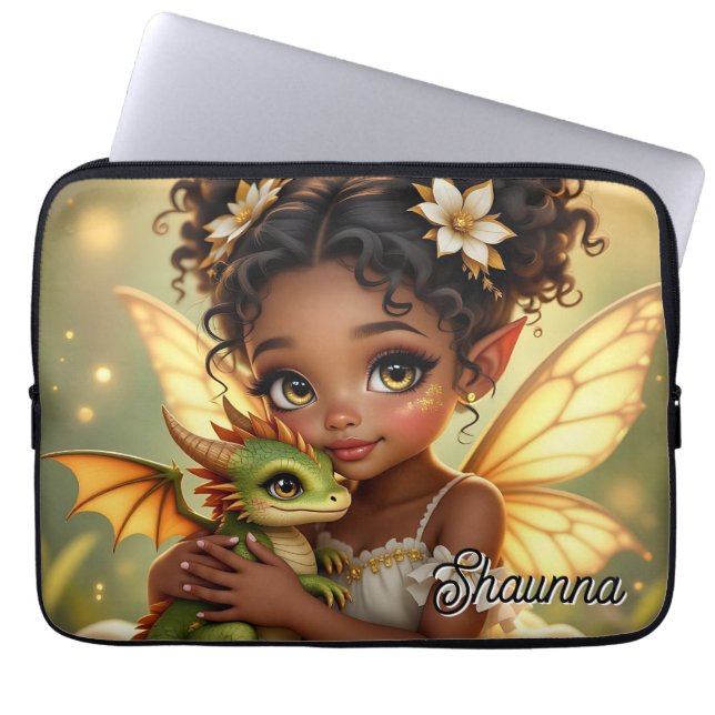 Süße Anime-Fee und Chibi-Drache Laptopschutzhülle (Vorderseite)
