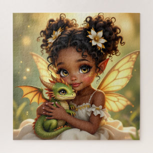Süße Anime-Fee und Chibi-Drache Puzzle