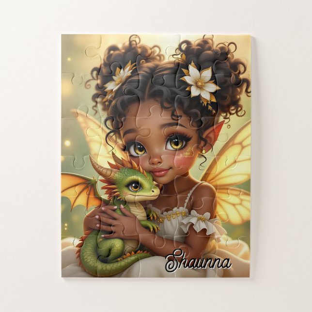 Süße Anime-Fee und Chibi-Drache Puzzle (Vertikal)
