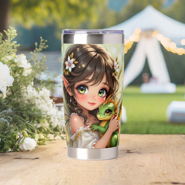 Süße Anime-Fee und Chibi-Drache  Thermobecher (Hochzeit (gedreht))