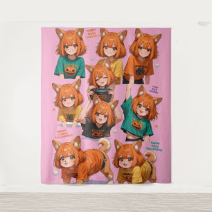 Süße Anime-Fuchs-Mädchen Wandteppich