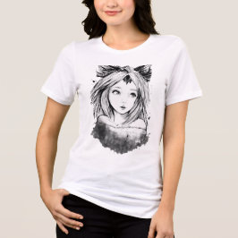 Süße Anime-Fuchsmädchen-Fantasy-Linienkunst-Skizze Tri-Blend Shirt