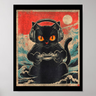 Süße Anime-Gamer Kawaii-Katze Japanisches Gaming-G Poster