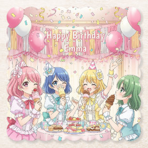 Süße Anime-Girl-Eiscreme-Geburtstagsfeier Untersetzer