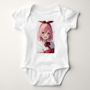 Süße Anime-Girl-Illustration mit rosa Haaren Baby Strampler