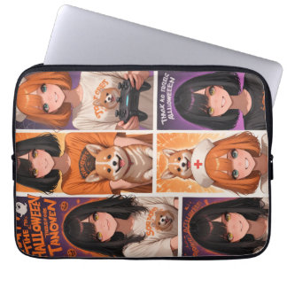 Süße Anime-Halloween-Collage-Kunst | Gruselige Mäd Laptopschutzhülle