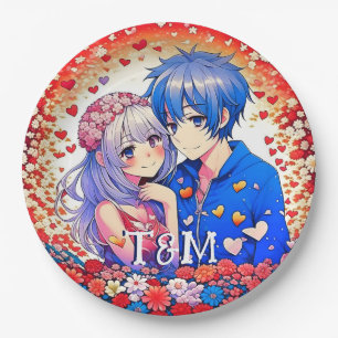 Süße Anime-Hochzeit Pappteller