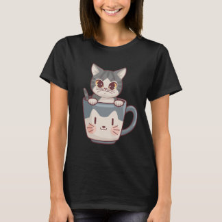Süße Anime-Katze in Becher-Vektor-Kunst T-Shirt