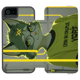 Süße Anime-Katze mit Brille Limettgrün-Grafik Incipio Watson™ iPhone 5 Geldbörsen Hülle