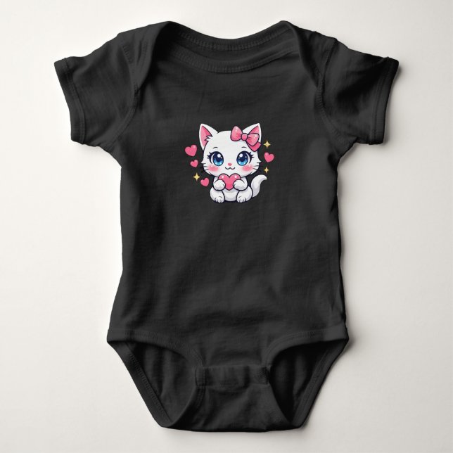 Süße Anime-Katze mit Herz Baby Strampler (Vorderseite)