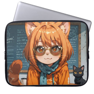 Süße Anime-Katzen-Mädchen-Laptop-Hülle | Cozy Cafe Laptopschutzhülle