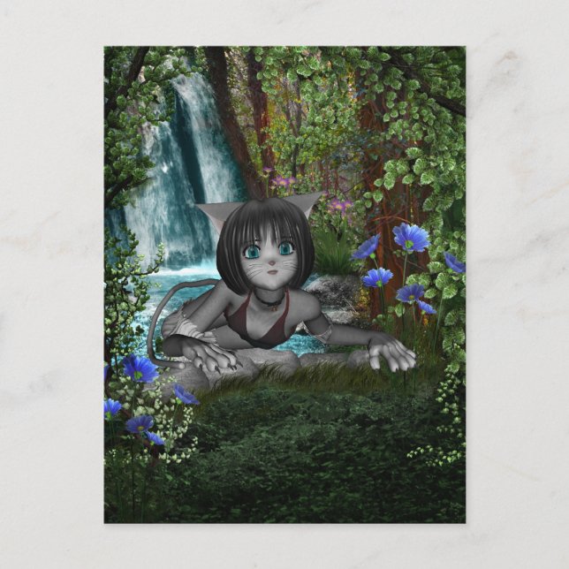 Süsse Anime Kitten Wasserfälle 1 Postkarte (Vorderseite)