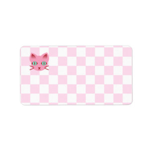Süße Anime-Kitty-Katze Rosa und Weiße Schachbrettm Adressaufkleber