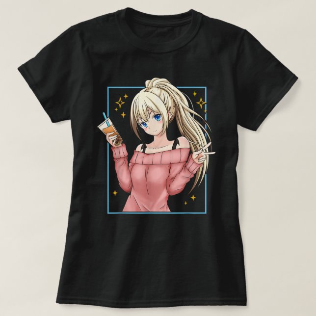 Süße Anime-Mädchen-Bubble-Tea-Kunst T-Shirt (Design vorne)