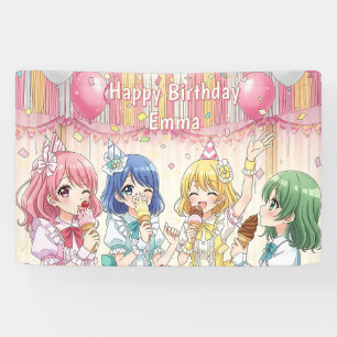 Süße Anime-Mädchen-Eiscreme-Geburtstagsfeier Banner