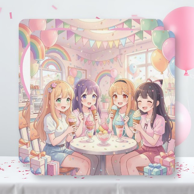 Süße Anime-Mädchen-Eiscreme-Geburtstagsfeier Einladung (Von Creator hochgeladen)