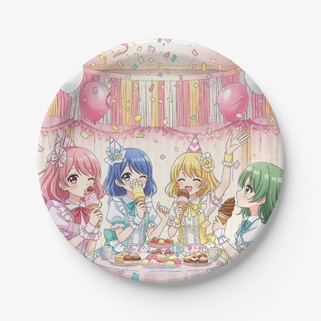 Süße Anime-Mädchen-Eiscreme-Geburtstagsfeier   Pappteller (Vorderseite)