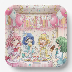 Süße Anime-Mädchen-Eiscreme-Geburtstagsfeier Pappteller
