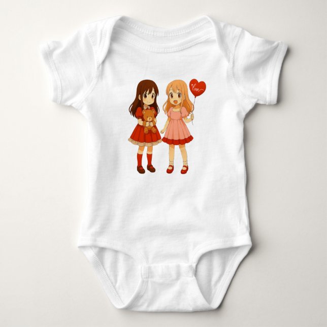 Süße Anime-Mädchen Valentinstag Baby Strampler (Vorderseite)