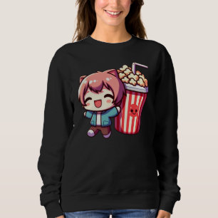 Süße Anime mit Popcorn und Stroh-Schweißpullover Sweatshirt