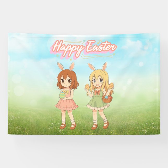 Süße Anime-Osterhasenmädchen Banner (Horizontal)