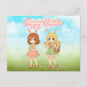 Süße Anime-Osterhasenmädchen Postkarte
